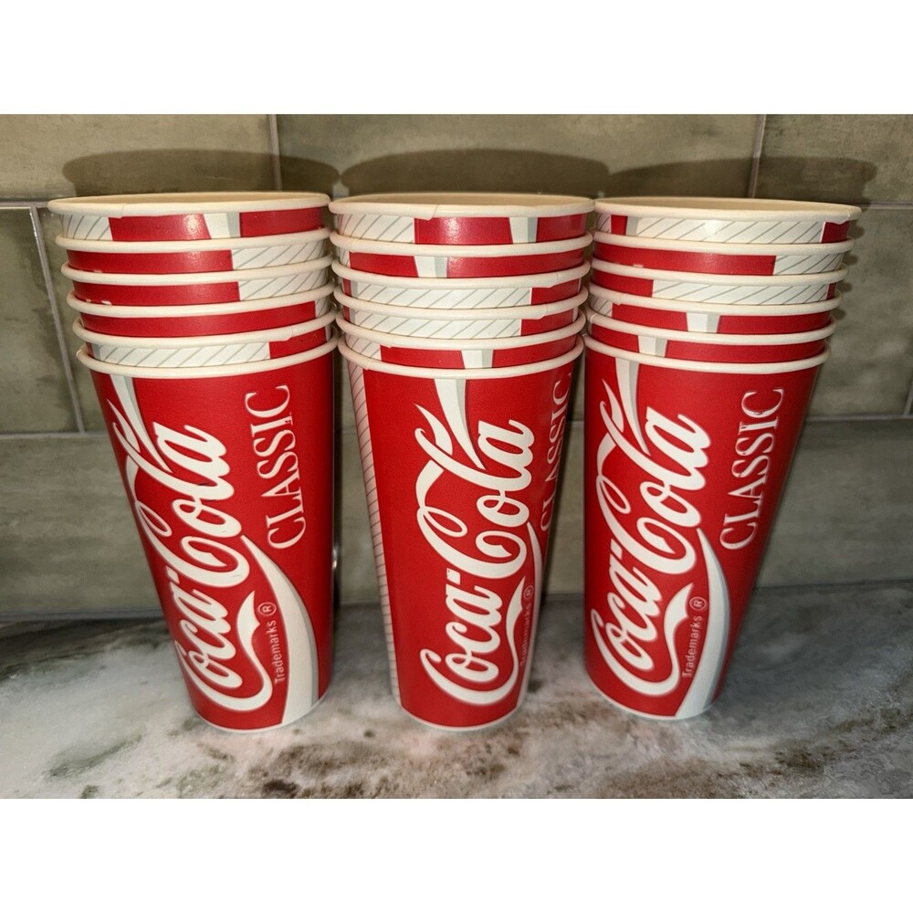 1980s Coca Cola Coke Classic Diet Coke 12 oz Vending Wax Paper Cups -18 Cups NOS - Picture 5 of 7